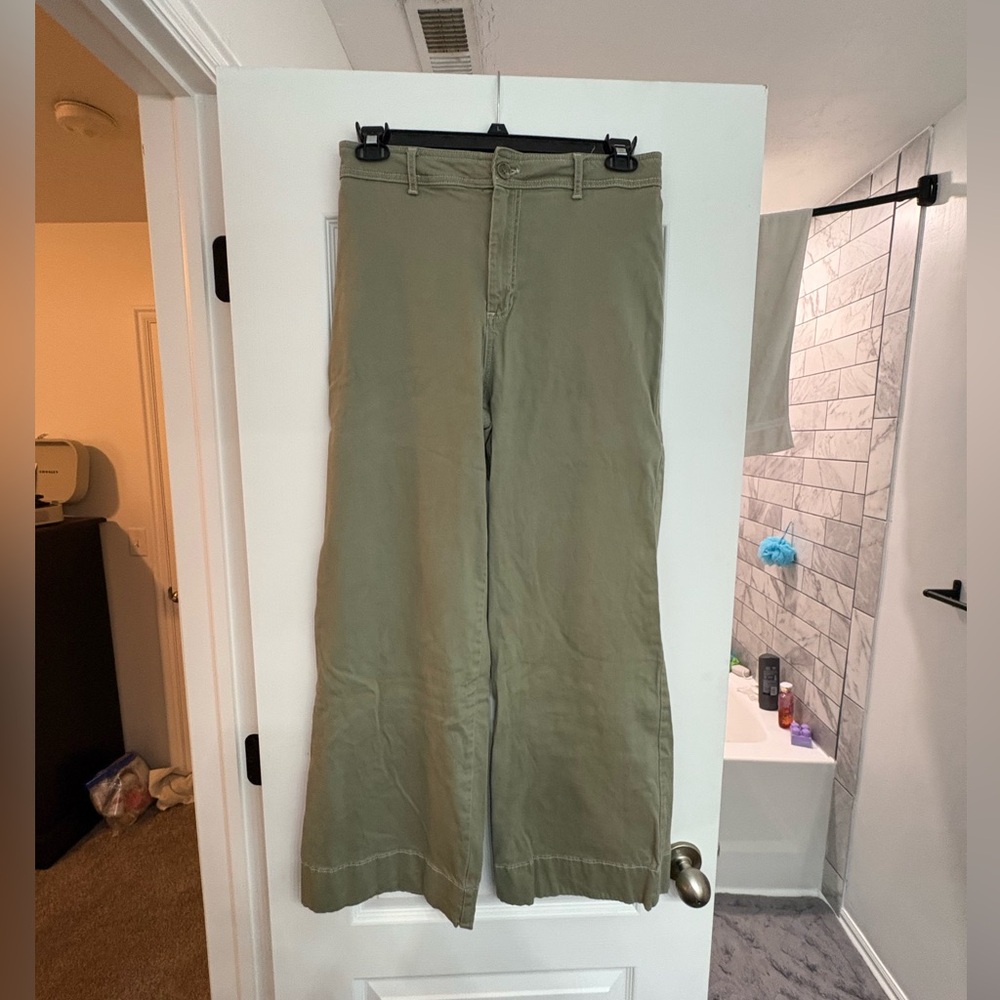 Olive Green Wide-Leg Pants